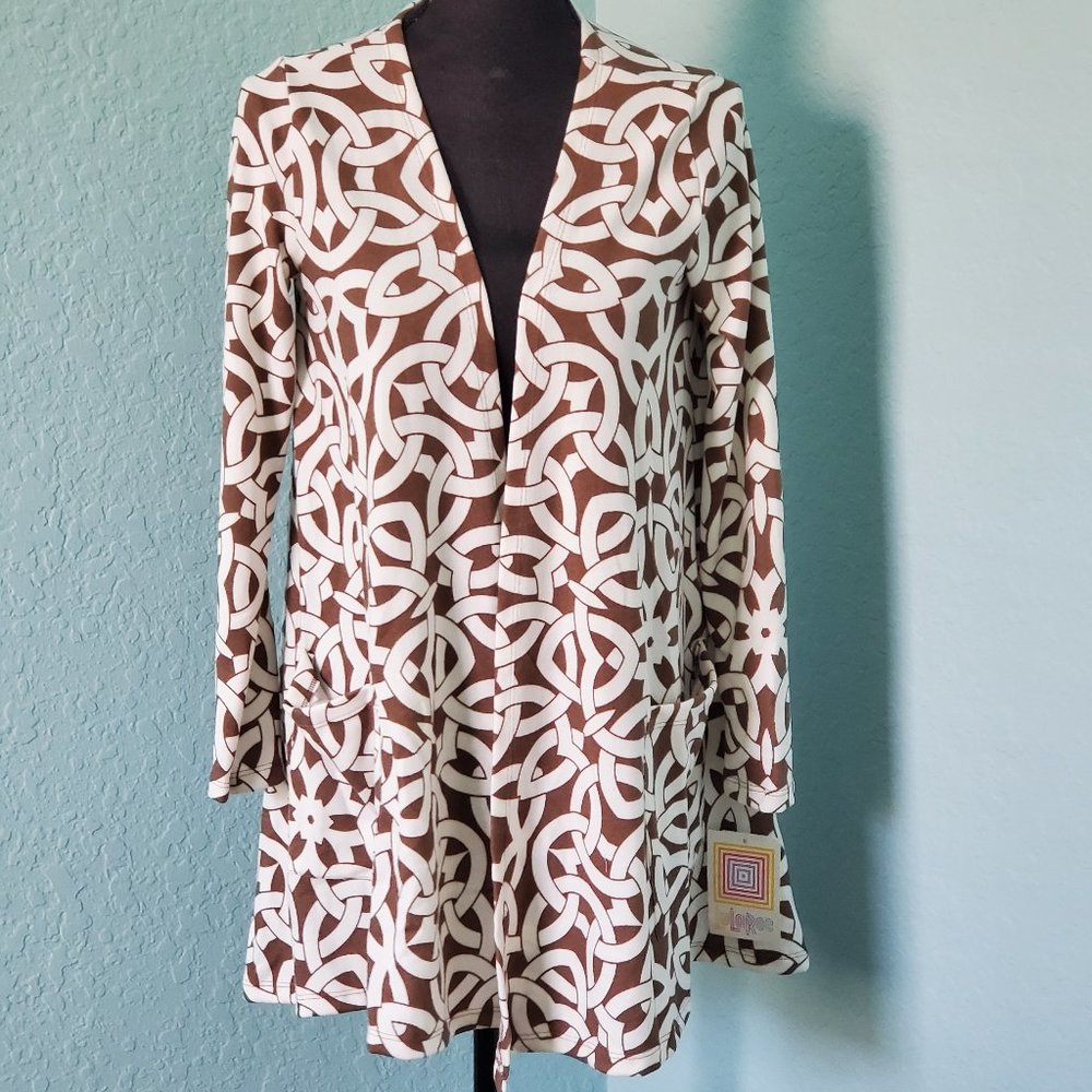 LulaRoe cream and brown Caroline cardigan small